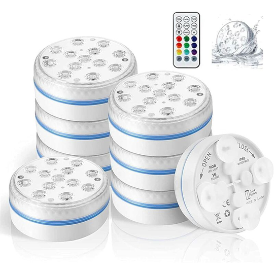 Deckon - led Submersible Light, 16 Multi-Color Pool Lights, Waterproof Underwater Lights with Remote Control & Holder & Suction Cups - Decorative