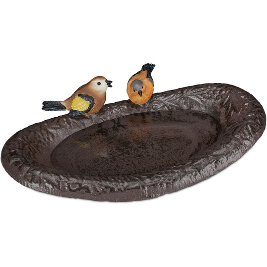 Cast Iron Bird Bath, Garden Decor, Bird Feeder, Water Bowl, 24 cm Wide, Brown - Relaxdays