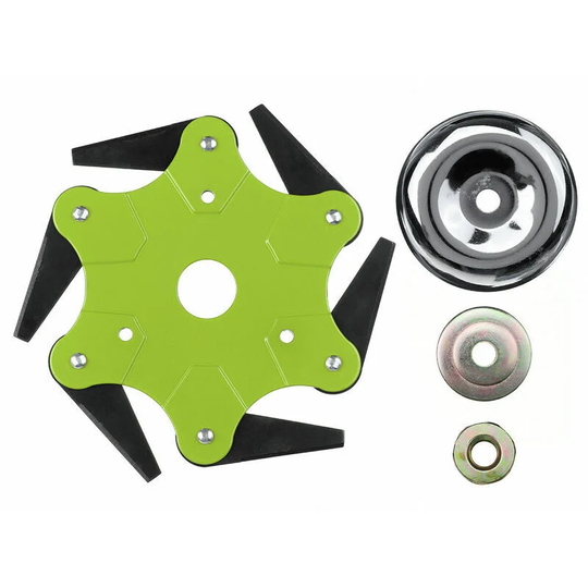 Lawnmower head 3/6 steel blades for garden grass twine + plate cover (green, 6 teeth with parts)