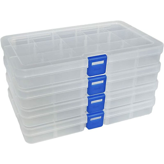 Storage box Plastic jewelry Tools Adjustable multi-purpose container (15 compartments x 4, transparent)