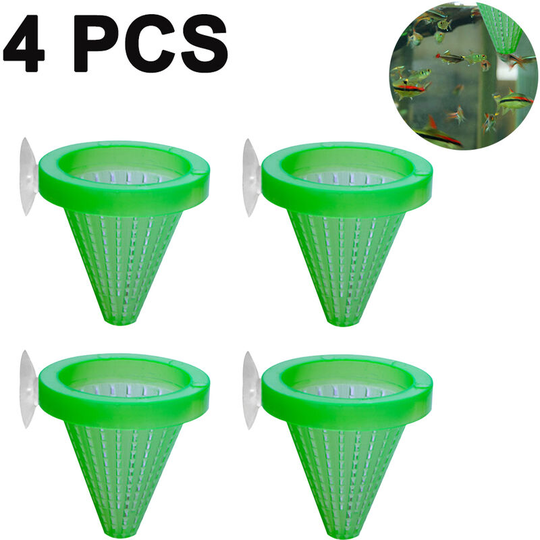 4PCS Aquarium Live Red Worm Cone Feeder Plastic Frozen Brine Shrimp Fish Food Feeding Cup for Fish Tank with Suckers, green