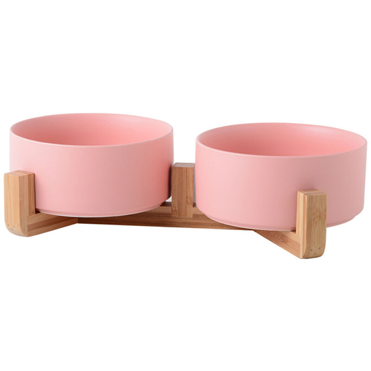 Ceramic Cat Dog Bowl with Anti-Slip Bamboo Stand,Small12.8cm - Small12.8cm