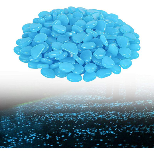 Litzee - 100 Pieces Lighted Pebbles Dark Glow for Aquarium Garden Pathway Decoration Blue
