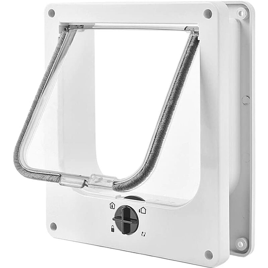 Bearsu - Cat Door, 4-Way Magnetic Pet Door for Cats and Small Dogs, Easy to Install, Manual Sliding Pet Door on Wall / Wood / upvc Door (White,M)