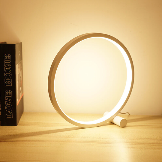 Led Bedside Lamp Touch Ring Table Lamp Dimmable,Bedside Light Bedroom 3 Colors Dimmable Modern Circle Design, Metal Material Round Desk Lamp