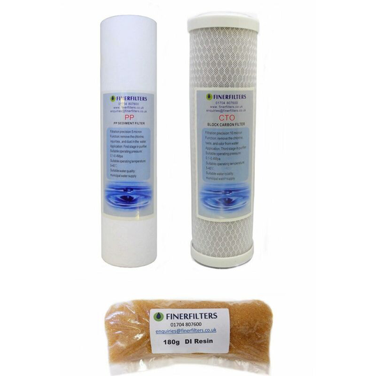 4 Stage 10' Drop In ro Replacement Water Filters & 180g di Resin for Aquarium Reverse Osmosis Systems