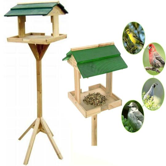(Wooden Bird Table) Bird Bath Feeder Bowl Solar Light Garden Feeding