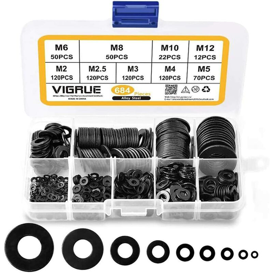 684 pcs 304 Stainless Steel Washers M2 M2.5 M3 M4 M5 M6 M8 M10 M12 Washer for Sealing Bolt Gaskets - Comes with box