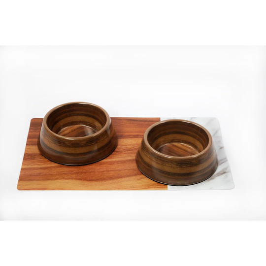 Milo Acacia Wood Effect Pet 4 Piece Bowl Set