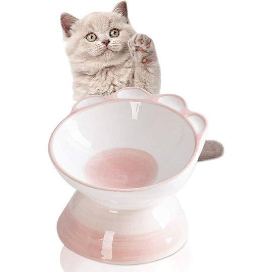 Bearsu - Raised Cat Bowl,Elevated Ceramic Cat Bowls with 15° Tilt Angle,Non-Slip Food and Water Bowls for Cat and Little Dog,Whisker Fatigue