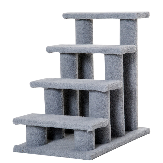 PawHut Pet Stairs 4 Step Wooden Cat Climb Ladder Indoor Grey