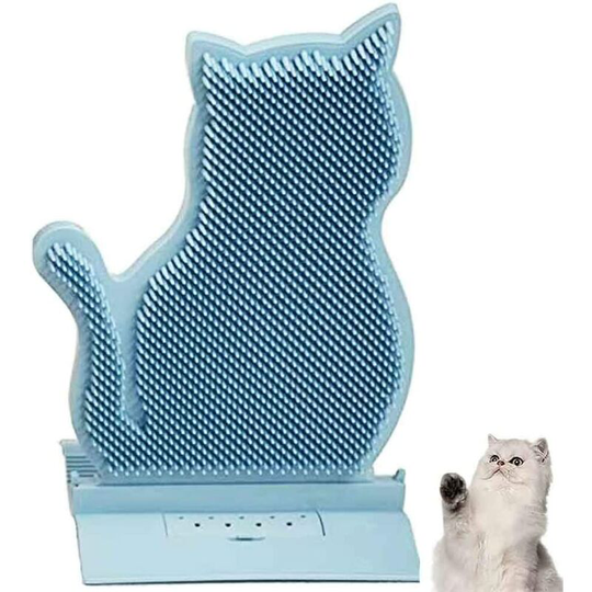 Cat Scratching Massage Toy with Catnip, Cat Wall Angle Massage Brush, Grooming Comb, for Long and Short Hair Cat (Blue)