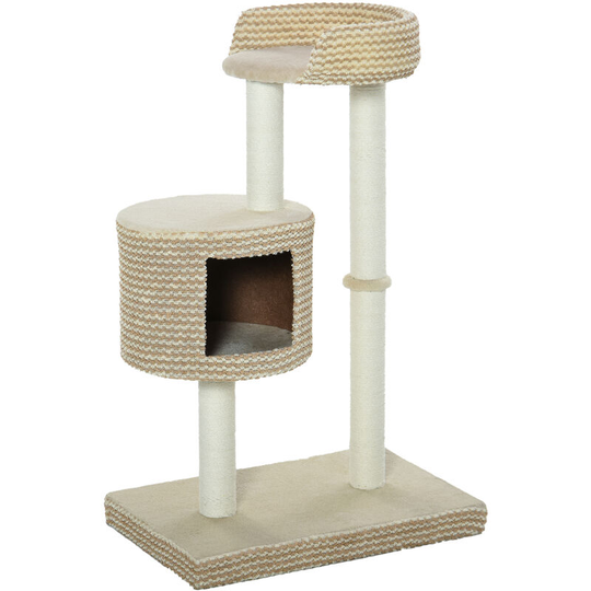 Cat Tree Tower Activity Center with Jute Scratching Posts Condo - Beige and Coffee - Pawhut