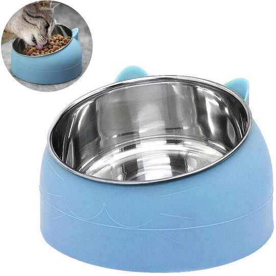 Stainless Steel Cat Bowls,Tilted Cat Dog Bowl Removable Water Food Feeder Bowl,Non-Skid & Non-Spill for Small Medium Large Cats Dogs, blue