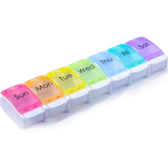 Aougo - Pill Boxes Portable Storage Box 7 Days Weekly Organizer to Hold Vitamins, Cod Liver Oil, Supplements and Medicines for Travel Work
