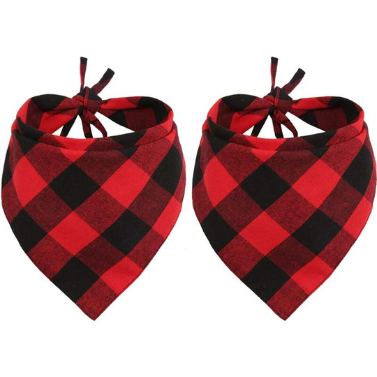 2-piece dog scarf Christmas pet triangle scarf accessories bib red black grid