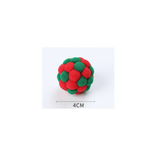Cat Toy Ball Handmade Colorful Plush Bouncy Ball Catnip Interactive Bell Toy Cat Kitten Training Play Chew (Christmas Color)