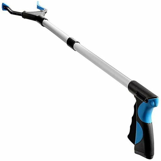 Garbage Tongs 32 Inch Foldable Pick Up Tool Aluminum Reach Aid Rotating Rubber Clamp Long Arm Extender for Elderly, 1 PC