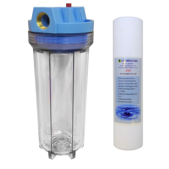 10" Standard Clear Water Filter Housing with 3/4" BSP Ports, PRV & 5 Micron Sediment Filter