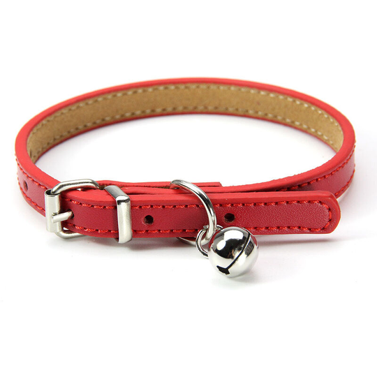 Leather necklace for cats and puppies, adjustable 20cm-27cm cm-red