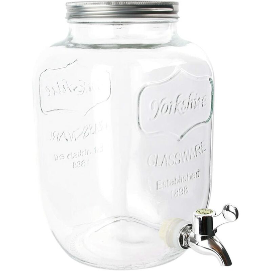 Flavor & Tasting KV7169 Fountain Dispenser Beverage Carafe Glass Tap, Transparent, 21.5 x 15 x 25.3 cm