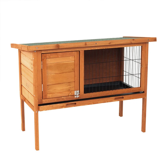 Charles Bentley FSC Wooden Raised Pet Hutch Guinea Cage Run Cleaning Tray - Light Brown