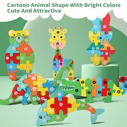 Ilovemilan - 6-Pack Wooden Toddler Puzzles for Kids Ages 2-4 Number Puzzle for Toddlers 3 Years Old Wooden Dinosaur Puzzles for Toddlers 3-6 Years