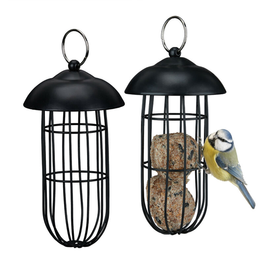 Relaxdays - Bird Feeder, Set of 2, Hanging, Feeding Station for Wild Birds, h x d: 22 x 10 cm, Metal, Dark Green