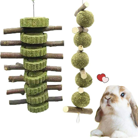 Sun Flowergb - Barley Ears Natural Ball and Stick Chew Toys for Rabbit, Hamster, Parrot, Chinchilla, Guinea Pig and Gerbil with Grass and Rose (b
