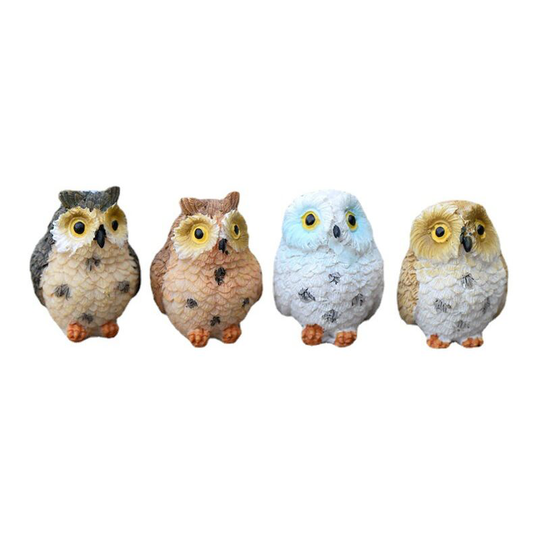4pcs Miniature Owl Figurine Decoration Fairy Garden Aquarium Resin Statue Crafts