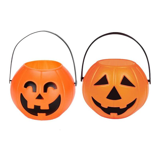 Perle Rare - 2 pcs Plastic Bucket Halloween Pumpkin Bucket Portable Pumpkin Candy Bucket Trick or Treat Bucket with Handle for Halloween Party Favor