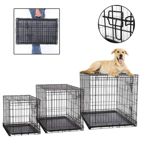 (36inch, Black) Dog Crate Lockable Puppy Cage with Folding Design