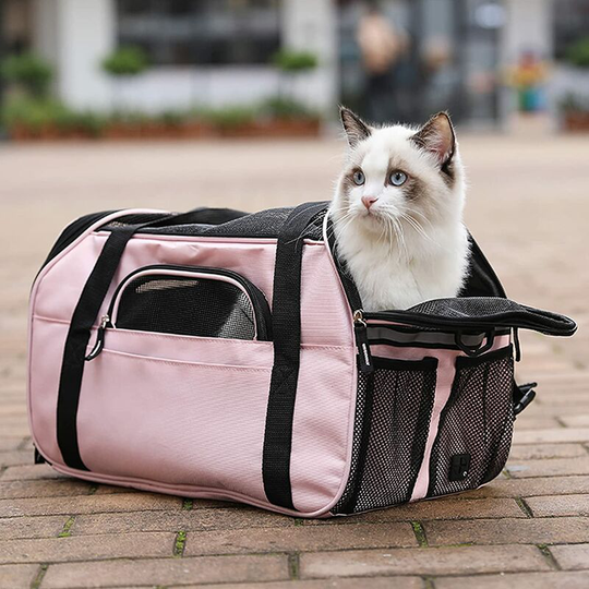 Cat Carrier Bag, Handbag Detachable Washable Foldable Shoulder Strap for Cat Kitten Small Dog Rabbit Pet Airplane Approved (48 * 25 * 34CM) Pink