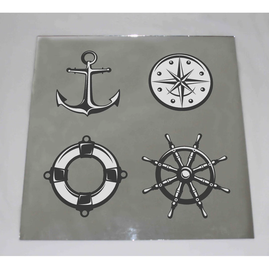 Nautical Symbols, Anchor, Steering Wheel and Compass Wall Mounted Accent Mirror