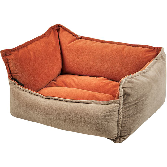Reversible Pet Bed Orange Beige Velvet Dog Cat Soft Cushion Raised Sides Izmir - Beige