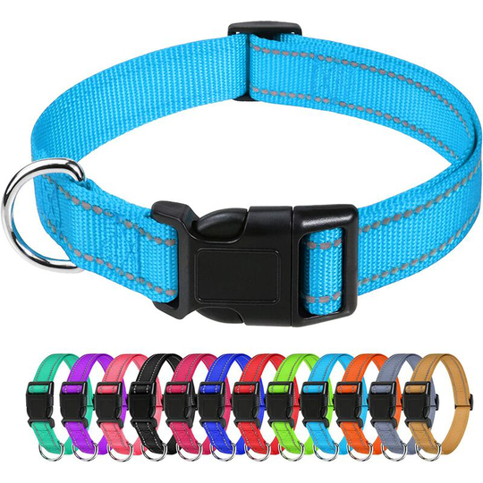 Dog Collar, Classic Adjustable Reflective Nylon Collar Suitable for Puppy and Cat, Sky Blue, 1.0cm Width