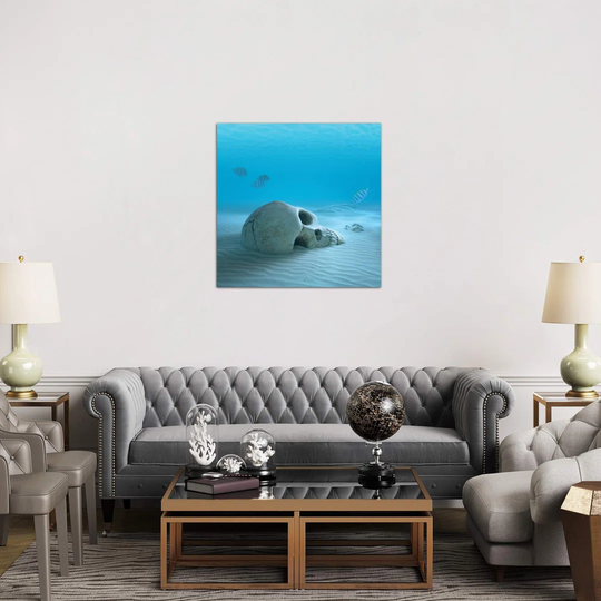 'Skull on Sandy Ocean Bottom with Small Fish Cleaning Some Bones' Graphic Art Print on Wrapped Canvas