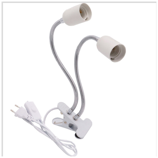 Betterlifegb - BR-Vie Clamp Holder with 2 E27 Sockets with Switch 360 Degree Gooseneck Table Lamp Clip Base for Plants Lamp, Aquariums, Table,