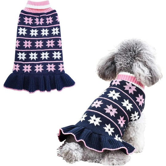 Dog Sweater Dress Turtleneck Dogs Knit Sweater With Leash Hole Autumn Winter Warm Dog Sweater Cute
