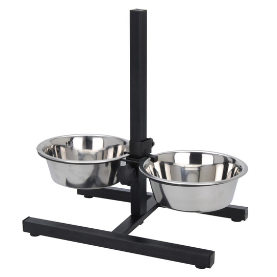 idooka Raised Adjustable Large Dog Bowl Stand with 2 Stainless Steel Bowl Set for Pet Feeding - for Large or Elderly Cats & Dogs with Joint Problems