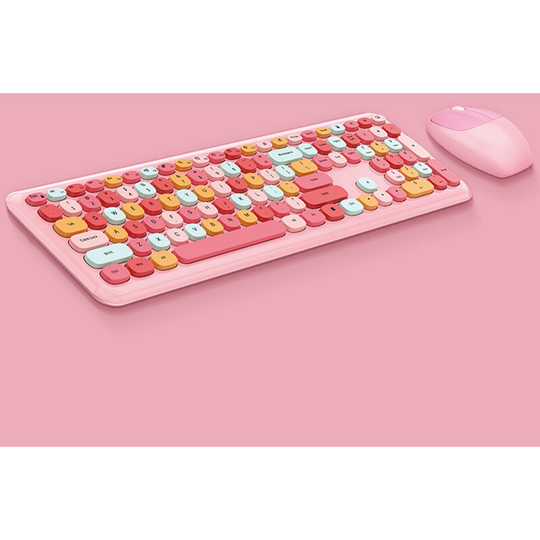 Mofii - 666 Keyboard Mouse Combo,Wireless 2.4G Mixed Color 110 Key Keyboard Mouse Set,with Round Punk Keycaps,Pink - Pink