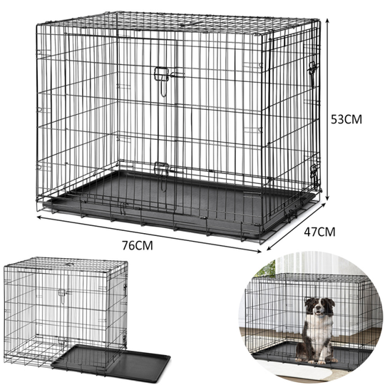 30 Inch PET CRATE Folding Strong Metal Double Door Puppy Dog Cage with Animal Floor Tray