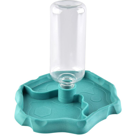 Reptile Water Dispenser, Turtle Waterer, Tortoise Bowl Feeder 2 in 1 Food Dispenser Anti Spill Plastic Bowl Accessory - Blue