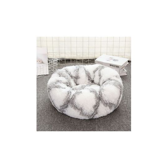 Donut Cat Bed, Pet Soothing Plush Round Cushion, Warm Hug Soft Sofa Kennel, Comfortable Sleeping Basket Mat, Black and White (Grey and White)