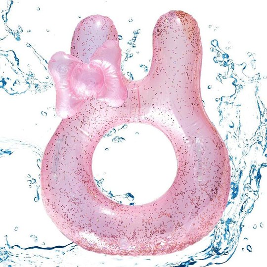 Heguyey - Sequin Swim Ring Pink Rabbit Buoy Kids Inflatable Float Summer Beach Ring Floating Swim Ring Cartoon Shape Swimming Pool Buoy for Kids Dia