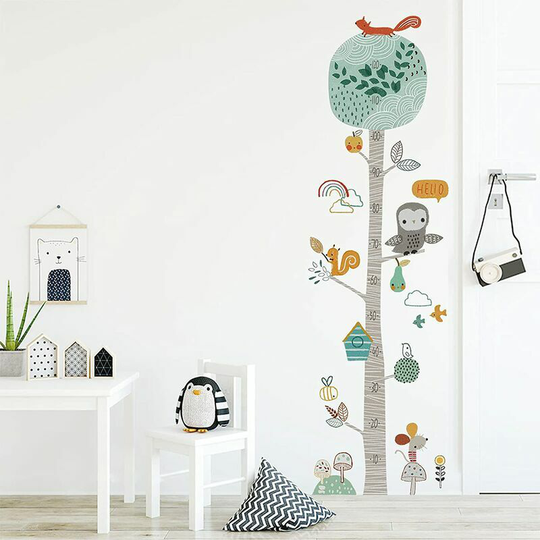 Monly - Kids Height Chart Wall Stickers Baby Growth Height Ruler Mural Forest Animals Mouse Owl Squirrel Tree Wall Decals diy Decor for Kids Room