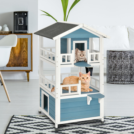 3-Tier Wooden Cat House Dog Puppy Pet Wooden Garden Den Shelter Outdoor Indoor