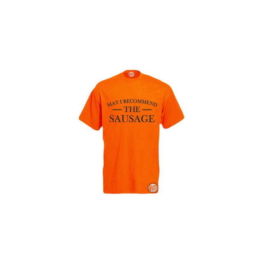 (Orange, X-Large) May I Recommend The Sausage! Mens Unisex Funny T-Shirt. Retro Tee
