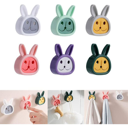 13treize - 6 Pieces Kitchen Towel Hooks,Wall Mounted Kids Hand Towel Hook,Rabbit Shaped Self Adhesive Dish Towel Holder,No Drilling Required, for