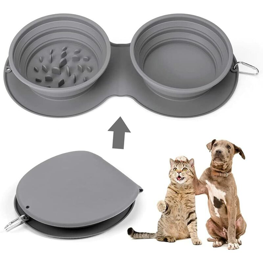 Foldable Dog Bowl, Travel Dog and Cat Bowls, Silicone Foldable with Carabiner, Anti Glutton Dog, Portable Travel Food or Water Bowl for Hiking,